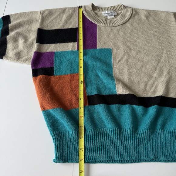 Vtg Carriage Court Color Block Patch Sweater Shirt Grandma Retro Mid Century S - Picture 5 of 8